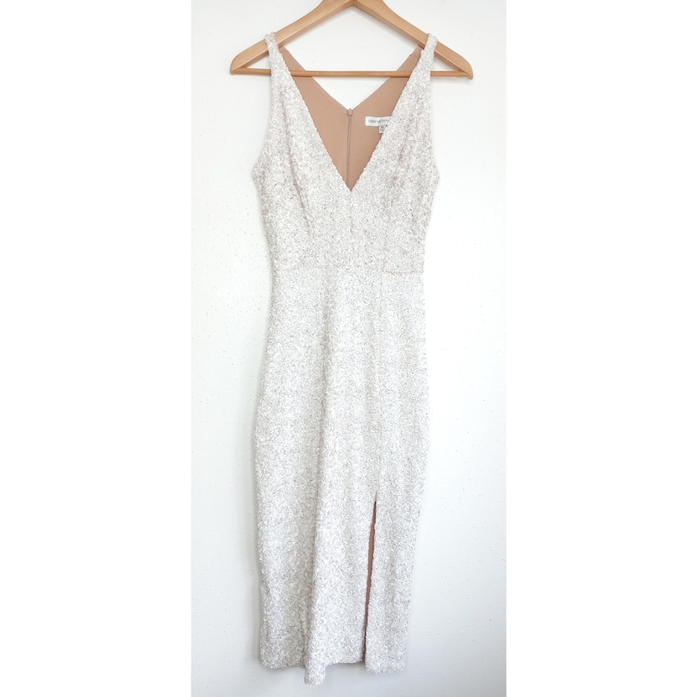 Dress the Population Cream Sequin Midi Dress with Front Slit - Picture 2 of 13